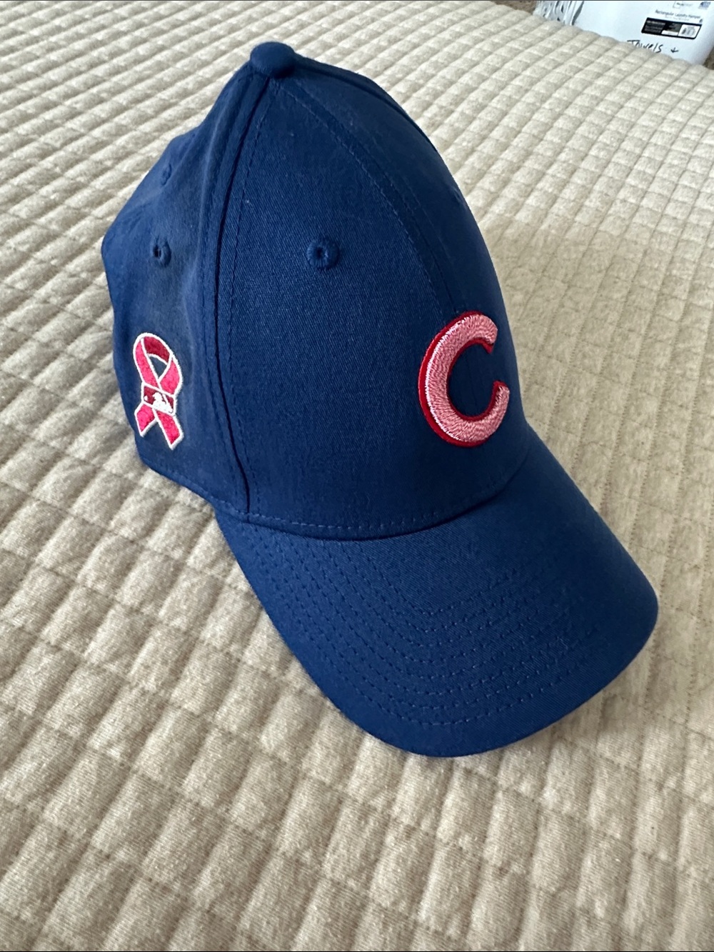 New Era Navy Blue Baseball Cap with Pink C Logo and Ribbon